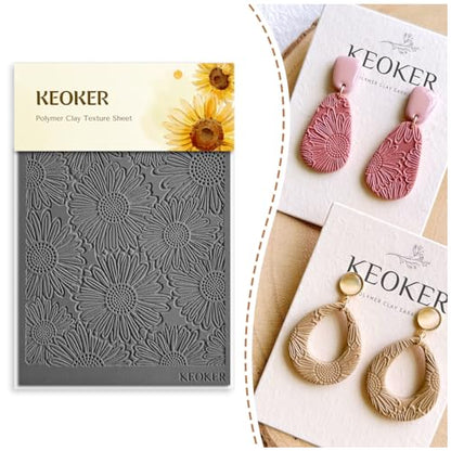 KEOKER Polymer Clay Texture Sheets, Clay Texture Mat for Making Earrings Jewerly, Polymer Clay Earrings Tools (Flower A) - color: Flower A