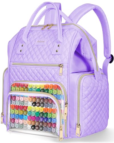 Marker Organizer Case Bag, Large Markers Storage Backpack with USB Port for Artists, Illustrators, Creatives, Pen Travel Holder Case Bag for Art Creativity Craft Supply, Purple - color: Purple