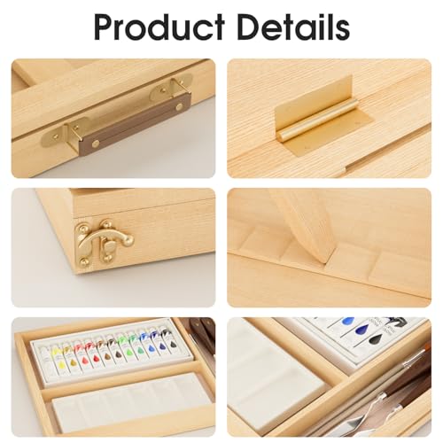 LUCYCAZ Art Easel for Painting, Tabletop Painting Easel Set for Kids, Pine-Wood Portable Easel Stand for Artists with Canvas, Acrylic Paints, Brushes, Palette and Palette Knives for Adults Beginners - style: Easel Set
