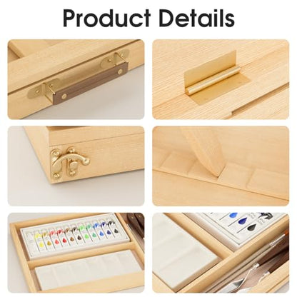 LUCYCAZ Art Easel for Painting, Tabletop Painting Easel Set for Kids, Pine-Wood Portable Easel Stand for Artists with Canvas, Acrylic Paints, Brushes, Palette and Palette Knives for Adults Beginners - style: Easel Set