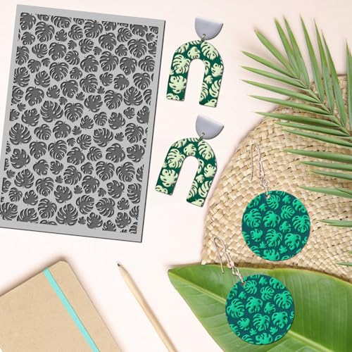 Palm Leaves Polymer Clay Texture Mat - Summer Holiday Vide Rudder Texture Sheet for Polymer Clay Jewelry Making, Earring Charms, DIY Craft Supplies - style: Palm leaves 2