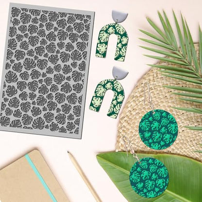 Palm Leaves Polymer Clay Texture Mat - Summer Holiday Vide Rudder Texture Sheet for Polymer Clay Jewelry Making, Earring Charms, DIY Craft Supplies - style: Palm leaves 2