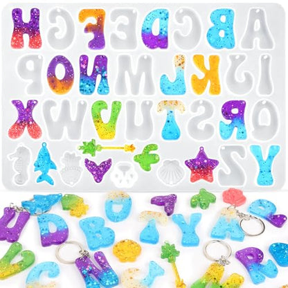 Alphabet Keychain Mold, Reversed Letter Keychain Silicone Molds with Holes, Alphabet Epoxy Resin Mold for DIY Jewelry Pendant Keychain (Ocean and Letter) - color: Alphabet