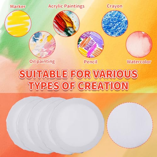 JMIATRY 10PCS Round Canvases for Painting 8 Inch, Circle Canvas Boards | 16mm Thick, Blank Circle Canvas Panels, Pre-Stretched, Cotton, White Canvas Board for Oil, Acrylic, Gouache, Crafts