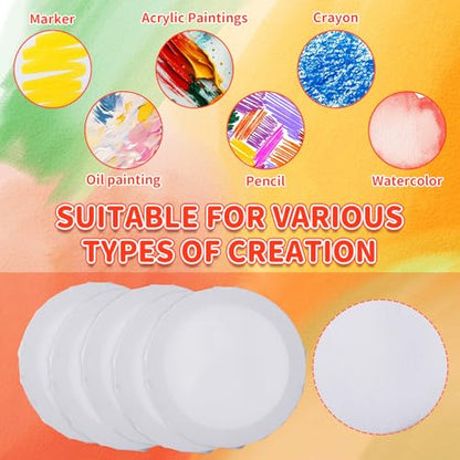 JMIATRY 10PCS Round Canvases for Painting 8 Inch, Circle Canvas Boards | 16mm Thick, Blank Circle Canvas Panels, Pre-Stretched, Cotton, White Canvas Board for Oil, Acrylic, Gouache, Crafts