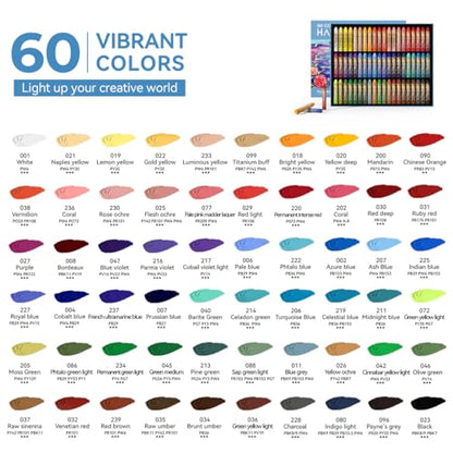 Paul Rubens Oil Pastels Set - 60 Vibrant Colors, Ultra-Soft and Creamy Texture, Easy to Blend for Artists and Beginners - Bullet Head Design for Drawing, Painting, Sketching - New Packaging - style: 60 Basic Colors