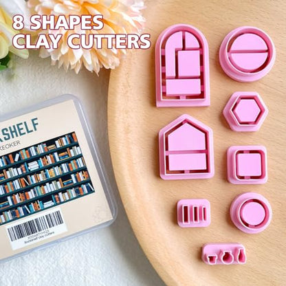 Keoker Back to School Clay Cutters, Polymer Clay Earrings Cutters for Jewelry Making, Bookshelf Polymer Clay Cutters, Teacher Clay Cutters for Earrings, 8 Shapes Clay Earring Cutters