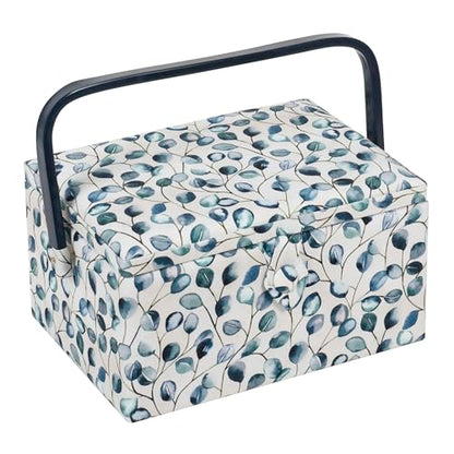 Hobby Gift Medium Sewing Box Organiser, Fabric Covered Storage Box with Handle, Internal Tray, Pin Cushion and Pocket for Sewing, Quilting and Knitting Supplies - color: Botanical