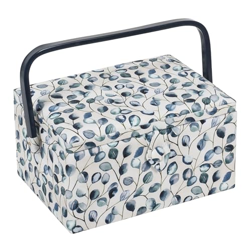 Hobby Gift Medium Sewing Box Organiser, Fabric Covered Storage Box with Handle, Internal Tray, Pin Cushion and Pocket for Sewing, Quilting and Knitting Supplies - color: Botanical