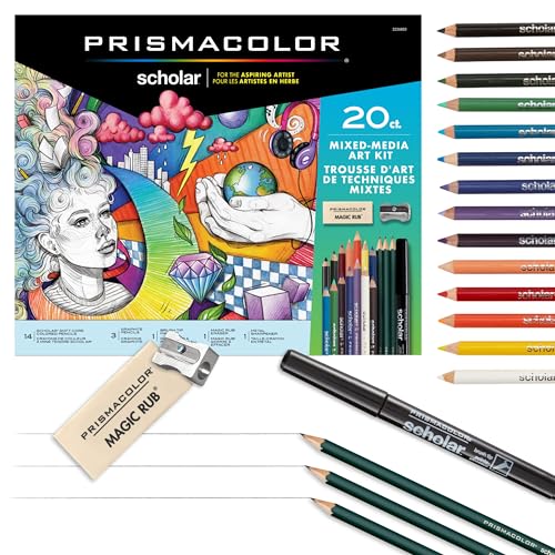 Prismacolor Scholar Mixed Media Art Set, Art Supplies Including Colored Pencils, Brush Tip Markers, Graphite Pencils, 20 Count