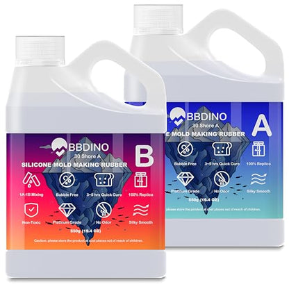 BBDINO Silicone Mold Making Kit, Liquid Silicone for Molds Making 30A Clear, High Strength Silicon Rubber 38.8 Oz, 1:1 by Volume Ideal for Mold Casting of Resin/Jewelry/Candle/Concrete/Plaster - size: Clear 38.8 Oz
