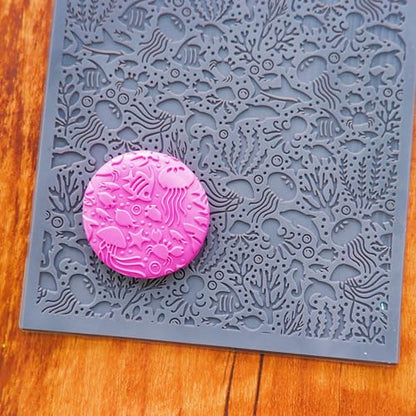 Ocean Sea Grass Polymer Clay Texture Mat - Fish Jellyfish Seahorse Texture Sheet for Polymer Clay Jewelry Making, Earring Charms, DIY Craft Supplies - style: ocean animals