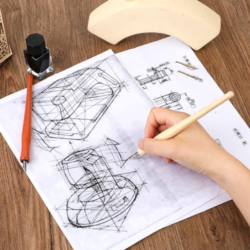 14pcs Oblique Calligraphy Comic Pen Set, 2-in-1 Wooden Pen Holder with 12 Stainless Steel Replacement Nibs for Writing, Signing, Painting, Sketching - color: brown+wood