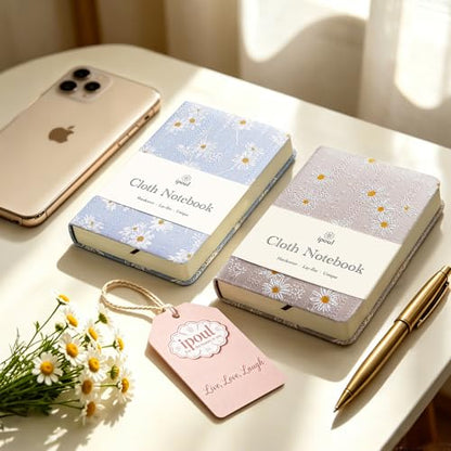 Fabric Pocket Notebook, Flower Cloth Hardcover Journal, A6, 264 Pages, 4x6 Small Notebook & Sketchbook, Similar Embroidered Journal, Lay Flat, Daisy Gifts for Women, Pink - color: A6-Cute Daisy Pink
