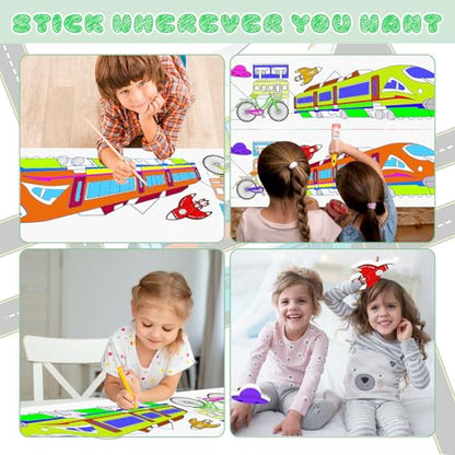 Vehicle Coloring Paper Roll for Kids, 2 Pack 116"x11.6" Giant Drawing Paper Roll with Cars Trucks Trains & Construction, Reusable Art Paper for Boys Ages 3-8, Birthday Gift & Party Tablecloth - color: C4