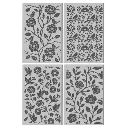 CHGCRAFT 4 Pcs Flowers Birds Pattern Polymer Clay Texture Sheet Vintage Branches Patterns Rubber Clay Texture Mat for Polymer Clay Making Earrings Jewelry DIY Crafts 4 × 2.5 Inch