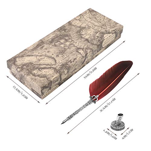 Quill Pen Antique Calligraphy Handmade Writting Quill Pen Set for English Writing, Vintage Stationery Gift with 1 Empty Ink Bottle 5 Nibs 1 Nib Base for