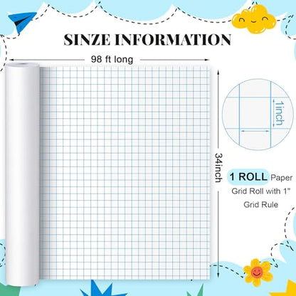 Jetec 1 Roll Large Grid Graph Paper Roll 1'' Grid 33.9 Inch x 98ft Sewing Pattern Paper for Drafting Quilting Drawing Sketching Classroom Teaching Supplies Gifts - color: 1'' Grid, size: 33.9 Inch X 98ft