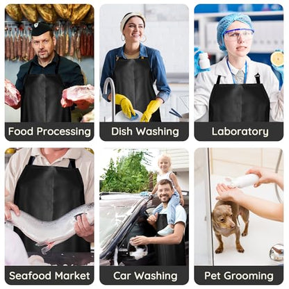 Thicker Rubber Apron, Extra Long Adjustable Apron, Heavy Duty Oil&Chemical Resistant Waterproof Work Aprons - color: Black