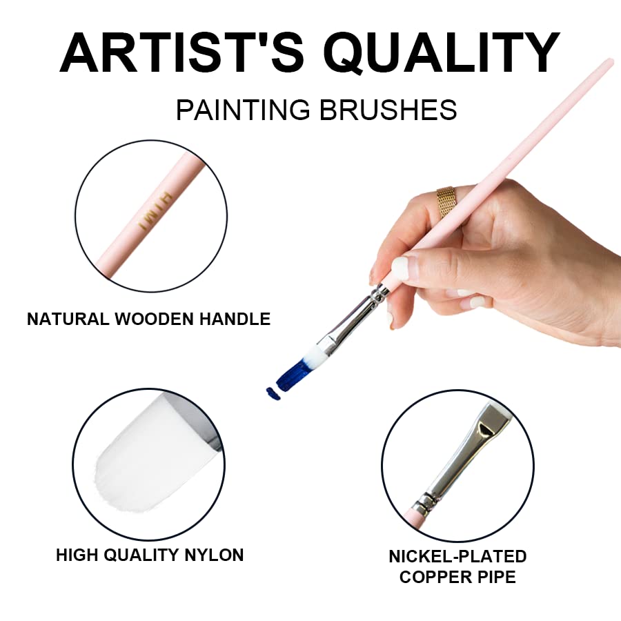HIMI Little Bird Paint Brushes Set 5 Pcs for Acrylic Oil Gouache Paint，1 Wide Brush, 3 Fan Brush,1 Liner Brush, Interesting Designed Nice Gift for Art hobbyist Beginners Artists (Pink,5 Pcs) - color: Pink