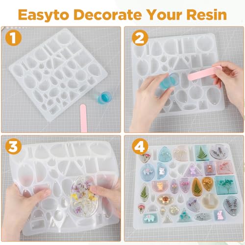 Reusable Resin Jewelry Molds, Silicone Molds for Epoxy Resin, Reusable Casting Tray with Hole, Resins Keychain Mold for DIY Jewelry, Pendant, Earring, Necklace, Bookmark, Keychain Making Kit
