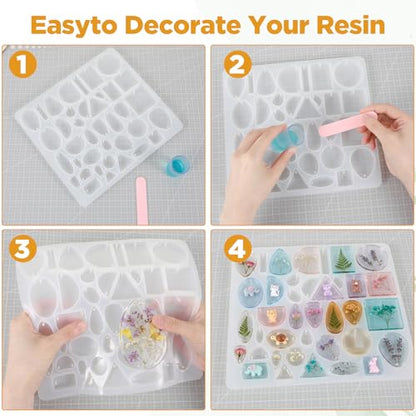 Reusable Resin Jewelry Molds, Silicone Molds for Epoxy Resin, Reusable Casting Tray with Hole, Resins Keychain Mold for DIY Jewelry, Pendant, Earring, Necklace, Bookmark, Keychain Making Kit