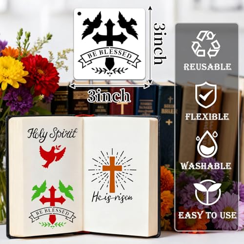 64 Pieces Small Bible Verse Stencils for Painting on Wood, 3 Inch Reusable Christian Stencil for Crafts, Plastic Motivational Quotes Word Template for Wall Rock Sign Canvas Home Decor(Bible) - style: Bible