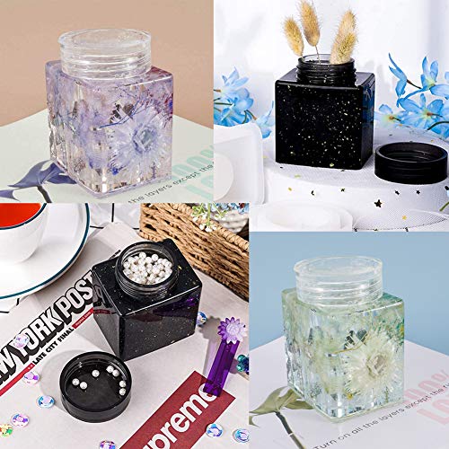 4 Style DIY Jewelry Resin Casting Molds Bottle Storage Jar with Lid Crystal Epoxy Mold Kit Handmade Craft Aromatherapy Candle Making Tool Clear Silicone Plaster Clay Mould (Square Bottle) - color: (Square Bottle)
