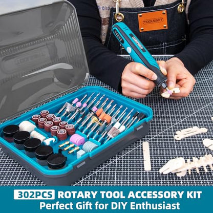 302PCS Rotary Tool Accessories Kit, 1/8-Inch Diameter Shanks Universal Fitment, Rotary Tool Bits for Cutting, Sanding, Grinding, Carving, Polishing, Drilling and Engraving