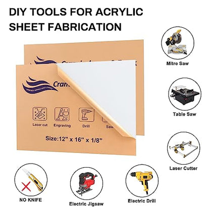 White Acrylic Sheets 12" x 16" x 1/8", 2 Pack Cranviech White Cast Plexiglass Sheet Glass Alternative for Sign DIY Display Projects, Wedding Invitation, Photo Frame, Craft Handcraft and Painting - color: White, size: 12" x 16" x 1/8"
