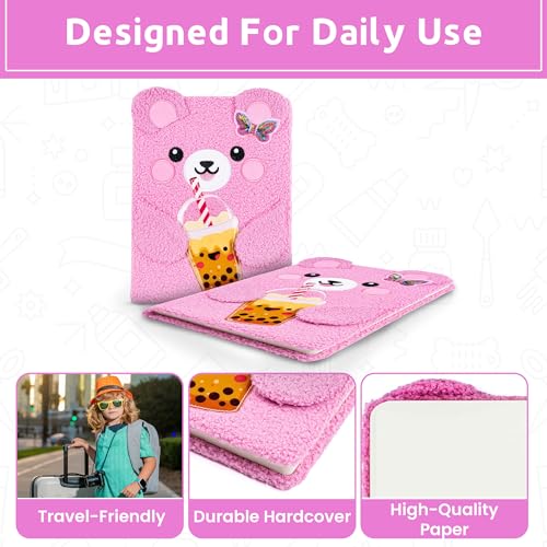 VOTUM Fuzzy Sketch Book: Personalized Artist Sketchbook: Sketching, Drawing and Creative Doodling. Notebook and Sketchbook to Draw and Journal (Pink Bear) - color: Pink Bear
