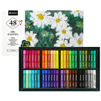Artecho Oil Pastels Set of 48 Colors (10 x 70 mm) | Soft Oil Pastels, For Art Painting, Drawing, Blending, For Artists, Beginners, Students, Teachers - style: 48 Basic Colors