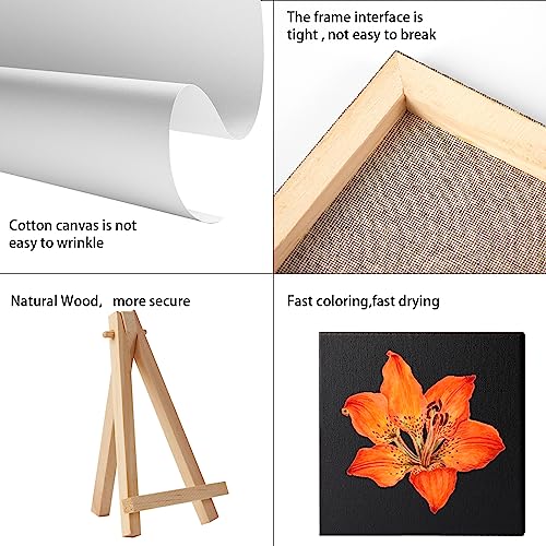 Mini Canvases with Easel Set, Pack of 14, 4' x 4' Inches Black Canvas Boards and 18pcs 5' Mini Easel, Small Canvas, Art Supplies for Acrylic Pouring and Oil Painting - size: 4"x4" with easel
