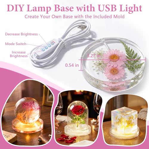 Epoxy Resin Kit with Light for Beginners, 34OZ Epoxy Kit with Dried Flowers, Measuring Cups and Resins Supplies, Resin Kit and Molds Complete Set DIY Crafts for Adults, Epoxy Set with Vase Mold - size: 34oz