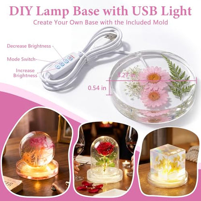 Epoxy Resin Kit with Light for Beginners, 34OZ Epoxy Kit with Dried Flowers, Measuring Cups and Resins Supplies, Resin Kit and Molds Complete Set DIY Crafts for Adults, Epoxy Set with Vase Mold - size: 34oz