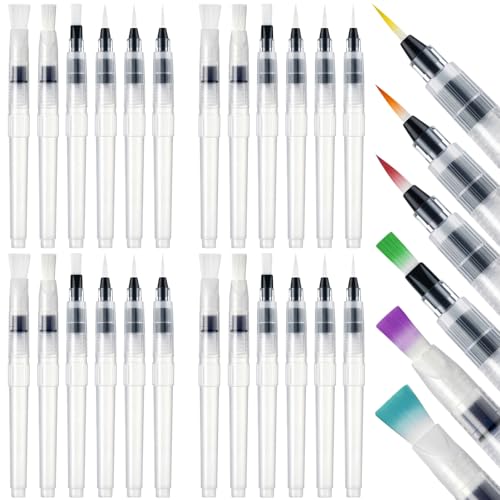 Watersay 24 Pcs Watercolor Brush Pens Set Refillable Watercolor Paint Pens Includes Pointed and Flat Tip Styles for Artists Adults Beginners Leakproof Brush Tips for Blending Calligraphy Coloring Art