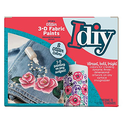 IDIY Glitter Fabric Paint Set - 8 Colors Permanent 3D Fabric Paint for Clothes, Canvas, Wood, Glass & Rock Painting - Non Toxic & Washable for Kids Arts & Crafts, Summer Camp Activities & DIY Projects - color: Glitter