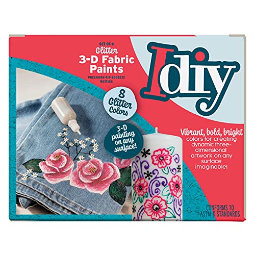 IDIY Glitter Fabric Paint Set - 8 Colors Permanent 3D Fabric Paint for Clothes, Canvas, Wood, Glass & Rock Painting - Non Toxic & Washable for Kids Arts & Crafts, Summer Camp Activities & DIY Projects - color: Glitter