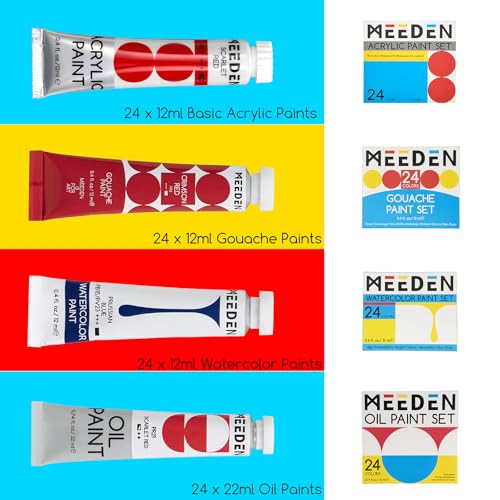 MEEDEN Professional Art Supplies - 142PCS All-in-one Painting Kits for Adults, Beechwood Easel, Aluminum Alloy Bracket, 30 Quality Brushes, 96 Paints & Other Professional Art Supplies. - size: 142pcs