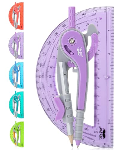 Mr. Pen- Geometry Compass and Protractor Set, 6 Inch Compass | 6 Inch Protractor, Drawing Tool for School, Clear Plastic, Easy Grip, Precision Design for Math, Art, Drafting, Architecture - color: Purple, size: 1 Set