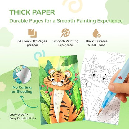 JoyCat Pocket Paint with Water Coloring Books for Kids, Art & Craft Activity Toy Set, Creative Travel & Home Painting Kit, Gifts for Girls & Boys Ages 3-8 (Animals) - style: 1 Pack - Animals
