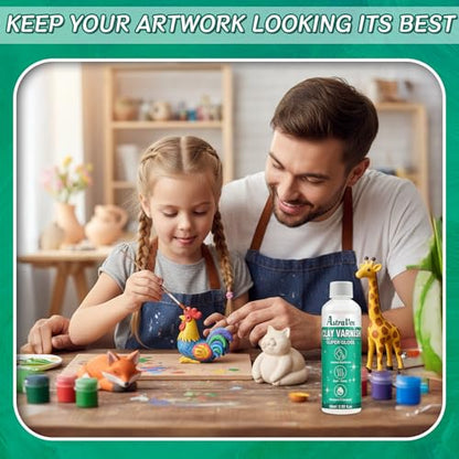 Air Dry Clay Glaze, Clear High Gloss Sealant and Air Dry Clay Varnish for Crafts, Ceramics, Wood and Artwork, Protects from Cracking, Scratches and Wear, Enhances Shine 60ml (Gloss)