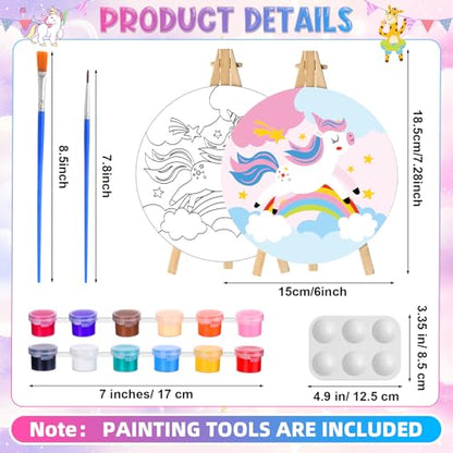 Supervitae 72 Piece 5.9" Round Pre Drawn Canvas Cute Spring Animals Sip and Paint Kit for Kids Adults with Pictures Paints Easels Brushes for Spring Summer Easter DIY Painting Party Gifts - size: 5.9", style: Cute Animals
