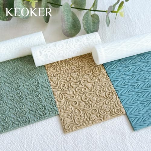 KEOKER Polymer Clay Texture Roller - Great for Making Earrings, Like Texture Sheets, Works with Clay Cutters (Boho Leaves) - color: boho leaves