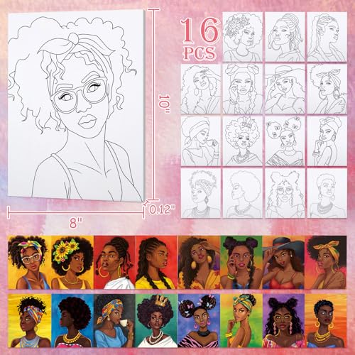 16 Pcs Pre Drawn Canvas for Painting for Adults Sip and Paint Kit | Pre Printed Canvas to Paint DIY Art Party Supplies Girls Night Date Night (Stylish Girl, 8x10 in) - size: 8x10 in, style: Stylish Girl