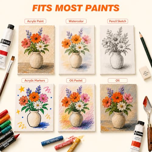CONDA 12-Pack Mixed Size Canvas for Painting, 2 of 4x4, 4x6, 5x7, 8x10, 9x12, 11x14 Paint Canvas Boards, 100% Cotton Triple Primed Canvases Bulk, Art Supplies for Kids & Adults Oil Painting - size: 12 pack