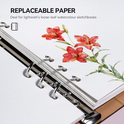 Lightwish Watercolor Paper Bulk Refillable, 100% Cotton Cold Press 300gsm/140lb, 2 Pack, Total 40 Sheets Hole-Punched Replaceable Paper for Artists, Adults, Students,6.69 * 3.94 Inches