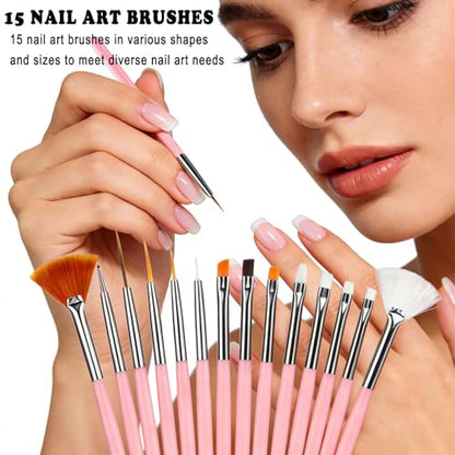 Nail Art Pens Set, Liner Brushes, Nail Art Brushes Tools For Long Lines, Thin Details, Fine Drawing, Liner Brush Polish Painting Nail Design (Pink) - color: Pink