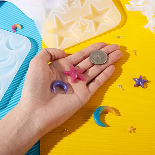 Craftdady 2Pcs Moon Star Pendant Silicone Mold Crescent Moon Resin Jewelry Casting Mold with Screw Eye Pin Peg Bails for DIY Resin Crafts Jewelry Making - color: Whtie, Star & Moon