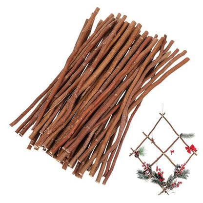 50 PCS Wood Log Sticks for Crafts,12 Inch DIY Twigs Sticks Natural Unfinished Wood Branches for Rustic Home Decor Fairy Gardens School Projects Photo Props - 0.4" Diameter Round Twigs
